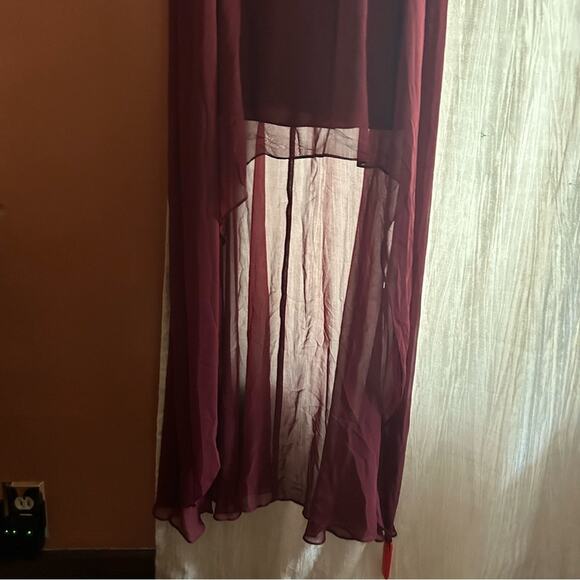 Jenny Packham Flutter Sleeve Luxe Chiffon Hi-Low Dress Cabernet Red NWT Size 2 - Picture 4 of 8